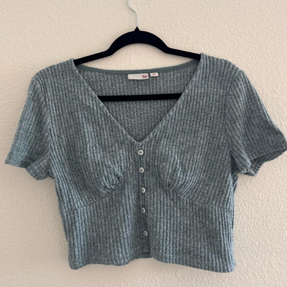 Ribbed Sweater Button-Up Crop Top